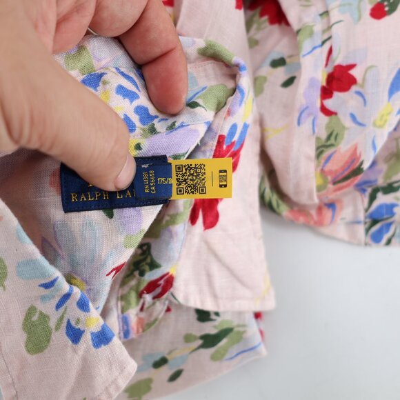 Polo Ralph Lauren Tunic Women's 10 linen Long Sleeve Top Floral Button Down - Picture 9 of 11